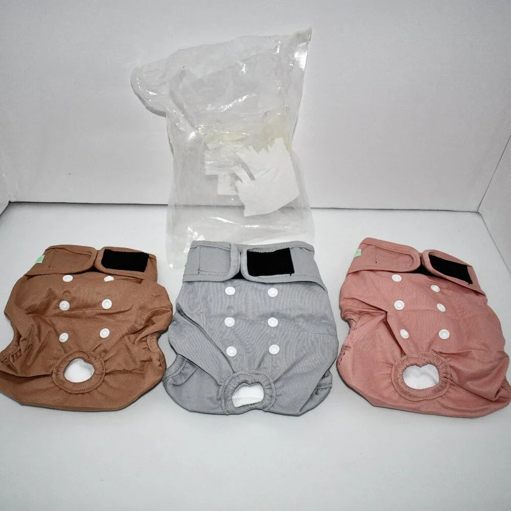 Wegreeco Premium Washable Female Dog Diapers 3 pack Tan/Pink/ Grey Size: M NEW
